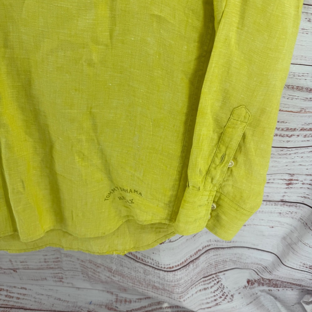 Tommy Bahama Relax Shirt  Mens XL Yellow Linen Long Sleeve Button Up Vacation - Picture 4 of 10